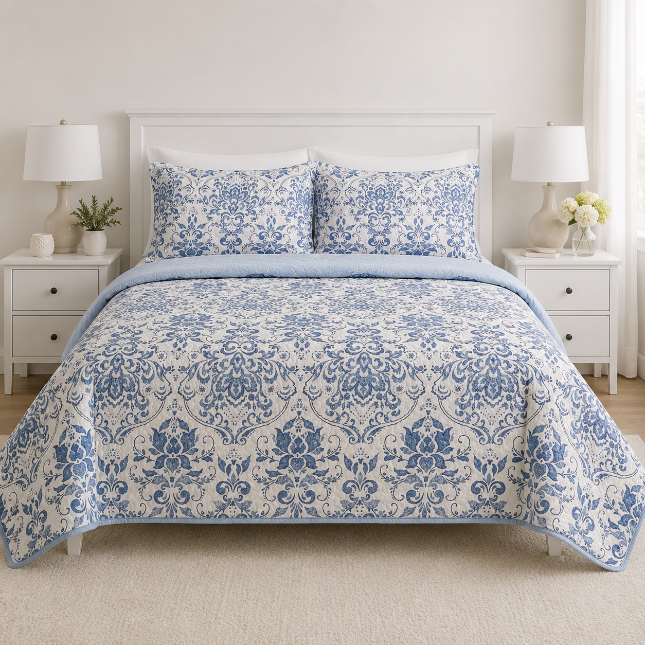 EDREDON QUILT QUEEN ESTAMPADO AZUL L1216 118165