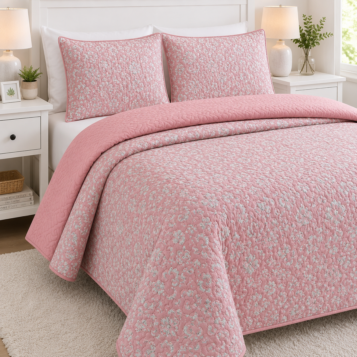 EDREDON QUILT KING ESTAMPADO ROSADO L1725 118370