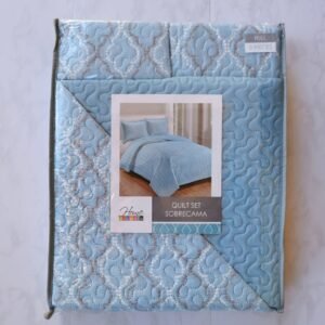 EDREDON QUILT FULL ESTAMPADO CELESTE/GRIS L1725 118305