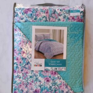 EDREDON QUILT FULL ESTAMPADO FLORES ROSADO/TURQ L1725 118386