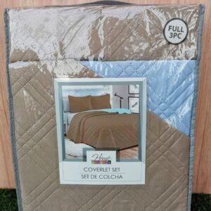 EDREDON QUILT FULL REVERSIBLE TAUPE/LT BLUE L1725 118075