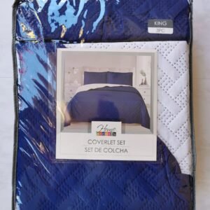 EDREDON QUILT KING  REVERSIBLE AZUL/BLANCO L1725 518004
