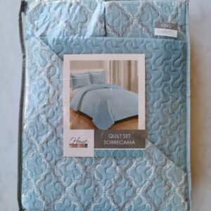 EDREDON QUILT KING ESTAMPADO CELESTE/GRIS L1725 118307
