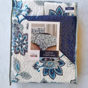 EDREDON QUILT KING  ESTAMPADO FLORES AZUL L1725 118343