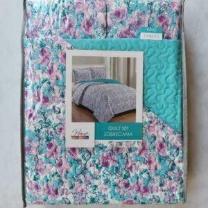 EDREDON QUILT KING ESTAMPADO FLORES ROSADO/TURQ L1725 118388