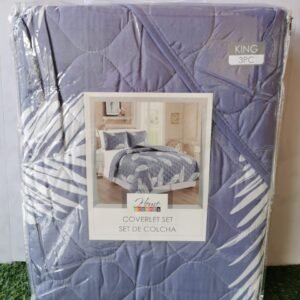EDREDON QUILT KING  ESTAMPADO AZUL/HOJAS GAMA ALTA L1725 718407