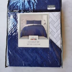 EDREDON QUILT QUEEN REVERSIBLE AZUL/BLANCO L1725 518003
