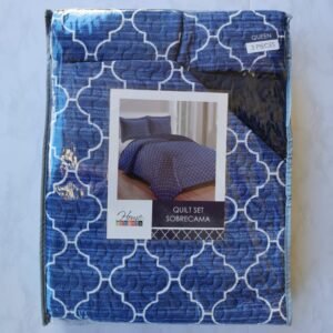 EDREDON QUILT QUEEN ESTAMPADO AZUL MARINO L1725 118324