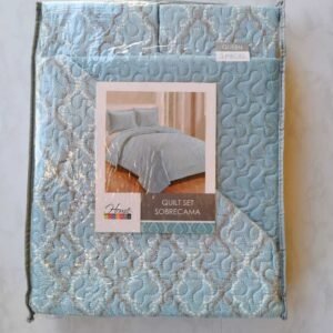 EDREDON QUILT QUEEN ESTAMPADO CELESTE/GRIS L1725 118306