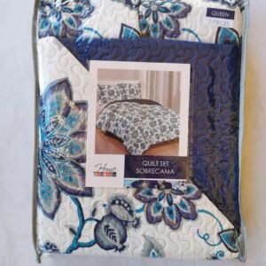 EDREDON QUILT QUEEN ESTAMPADO FLORES AZUL L1725 118342