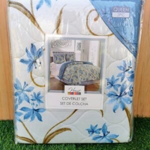 EDREDON QUILT QUEEN ESTAMPADO  FLORES AZUL/BLANCO L1216 718300