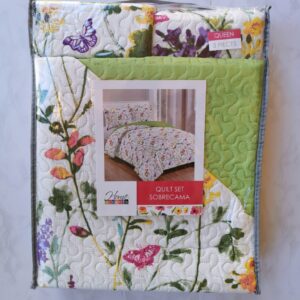 EDREDON QUILT QUEEN ESTAMPADO FLORES/VERDE L1725 118351