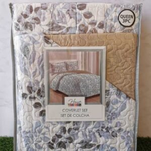 EDREDON QUILT QUEEN ESTAMPADO HOJAS AZUL L1216 118183