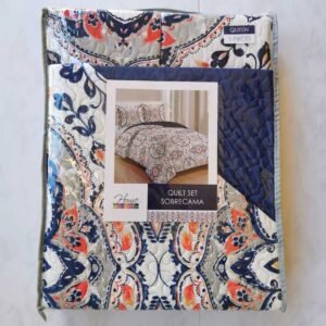 EDREDON QUILT QUEEN ESTMAPADO FLOREADO AZUL/NARANJA L1725 118396