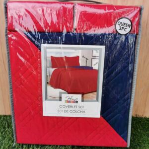 EDREDON QUILT QUEEN REVERSIBLE RED/NAVY L1216 118084