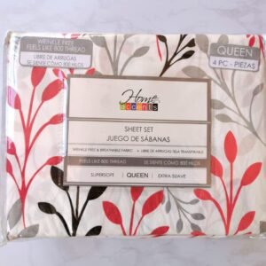 SABANA QUEEN ESTAMPADA  HOJAS ROSADAS