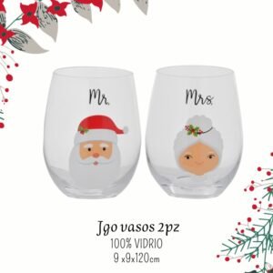 JUEGO DE VASOS 2PZ MR & MRS SANTA