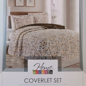 EDREDON CONT1 QUILT QUEEN HOJAS GRIS AMARILLO