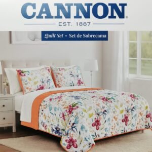 EDREDON QUILT CANNON KING ESTAMPADO FLORES/ NARANJA