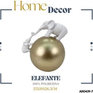ADORNO BOLA DOR Y ELEFANTES BLCOS 25X19X26.5CM