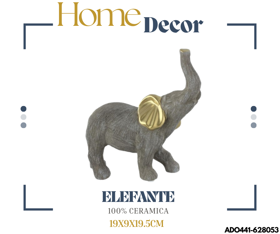 ADORNO ELEFANTE GRIS/ DOR 19X9X19.5CM