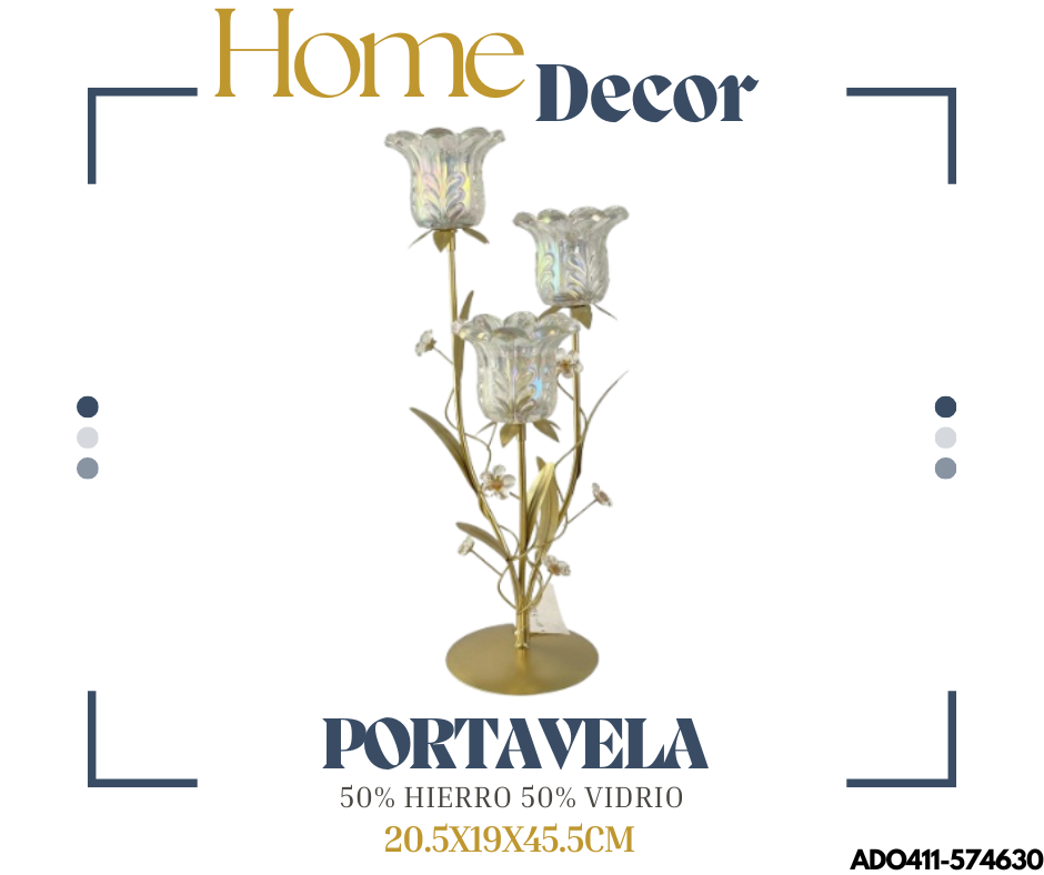 ADORNO PORTAVELA FLORES 20.5X19X45.5CM