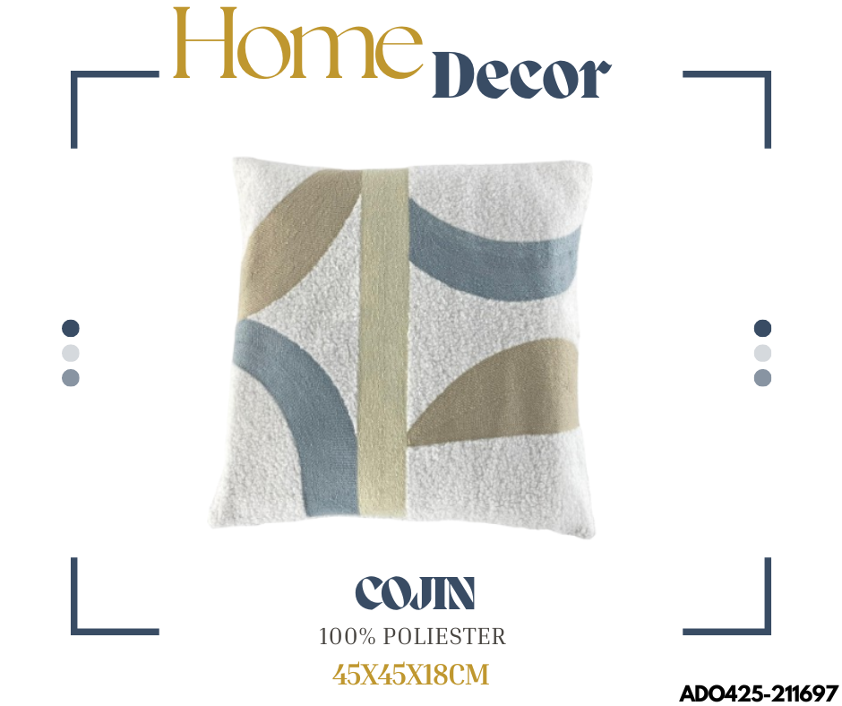 COJIN BLANCO DETALLES AZUL/DORADO DECOR 45X45X18CM