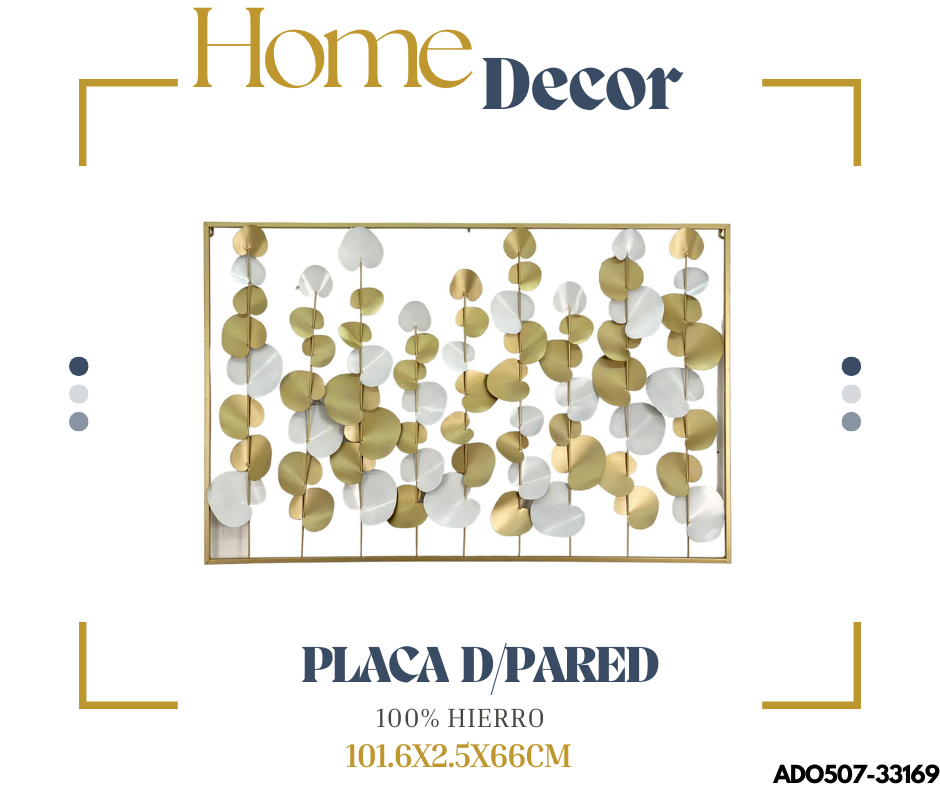 PLACA HOJAS DORADAS/BLANCAS DECOR  101.6X2.5X66CM