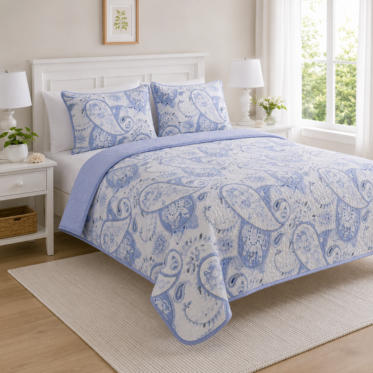 EDREDON QUILT KING ESTAMPADO MORADO AZULADO