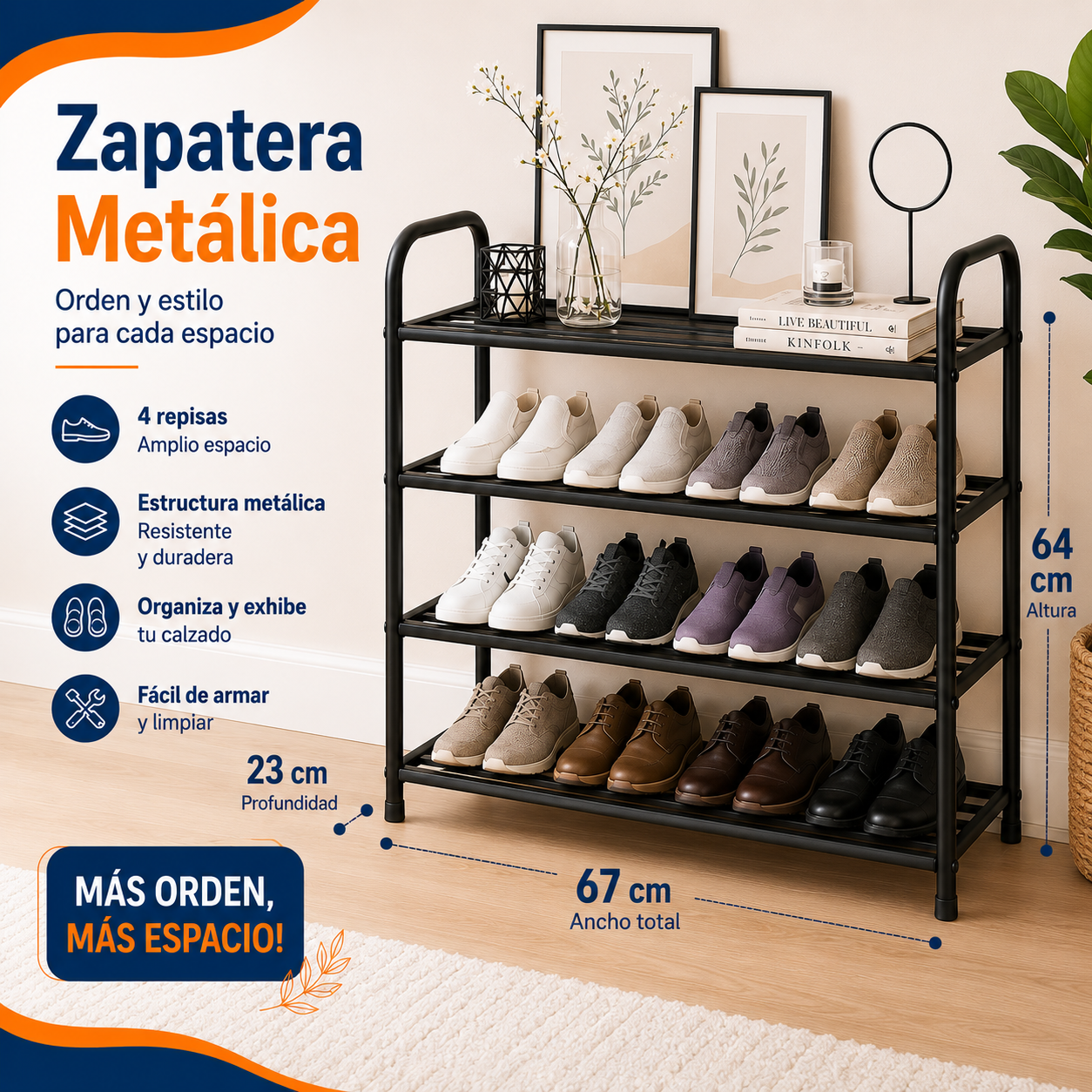 ORGANIZADOR ZAPATERA/4NIVELES METALICA