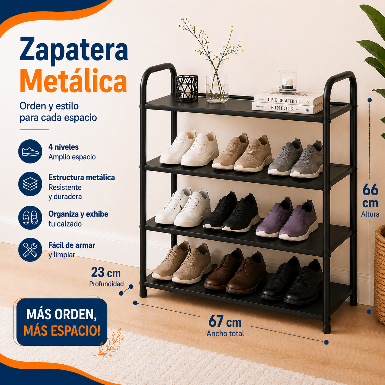 ORGANIZADOR ZAPATERA/4NIVELES METALICA
