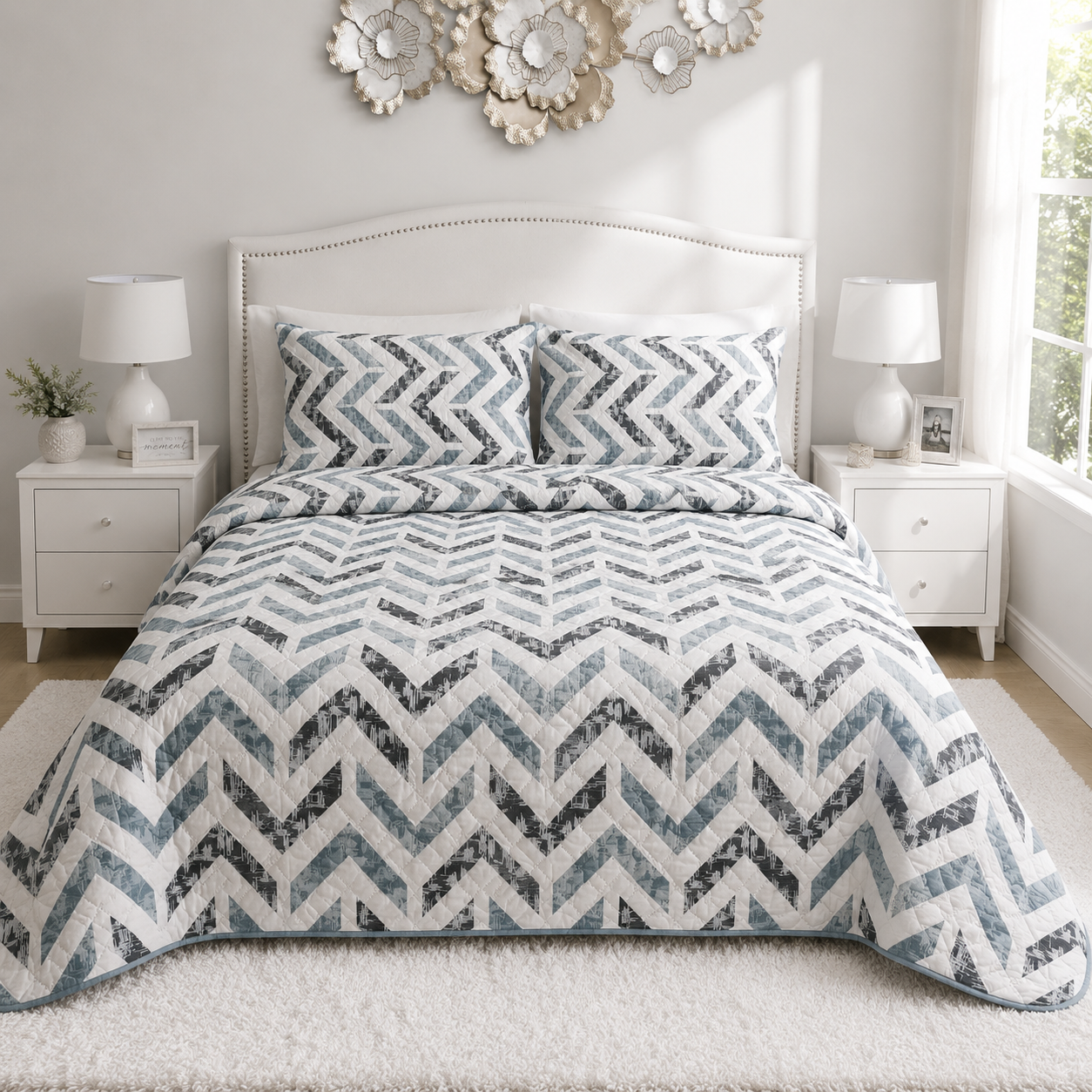 EDREDON QUILT KING ESTAMPADO VERDE Y NEGRO