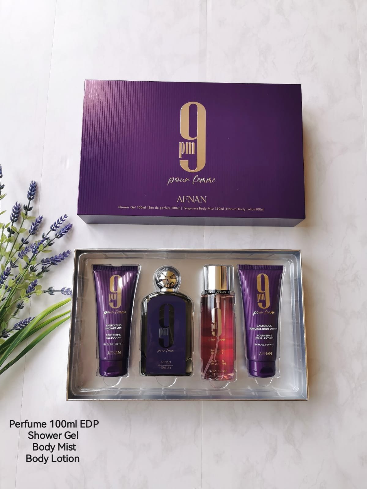AFNAN 9PM PURPLE SET 4P 3.4 OZ / 100 ML (W) EDP